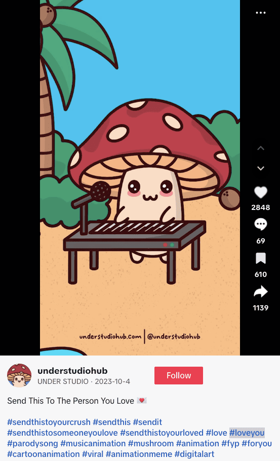 #loveyou a popular hashtag for likes on TikTok