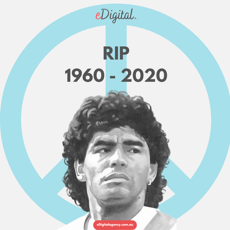 maradona portrait illustration peace sign symbol rip