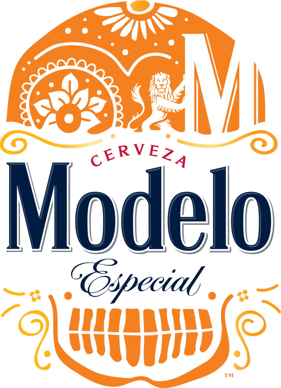 new Cerveza Modelo Especial beer logo vertical orange skull calabera blue wordmark png