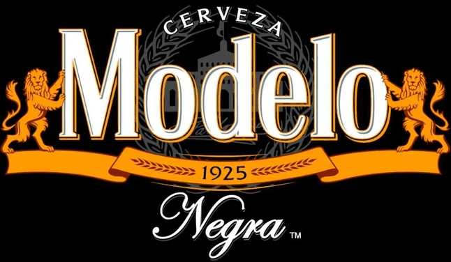 new Cerveza Modelo Negra beer logo vertical 1925 lions holding white wordmark black background png