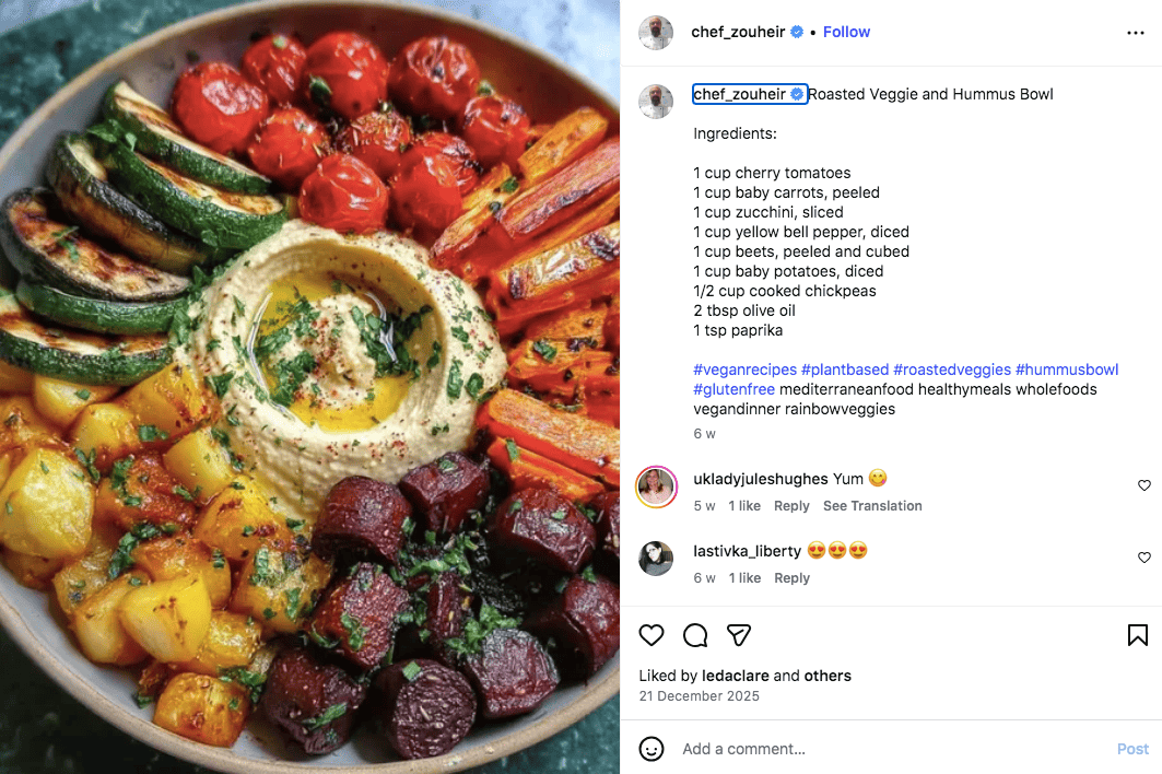 #plantbased a popular healthy food hashtag on Instagram