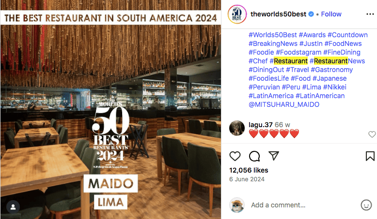 #restaurant a popular food hashtag on Instagram