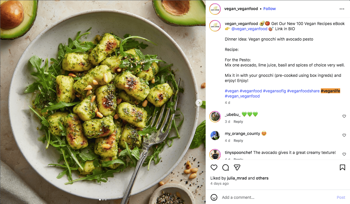 #veganlife a popular vegan hashtag on Instagram