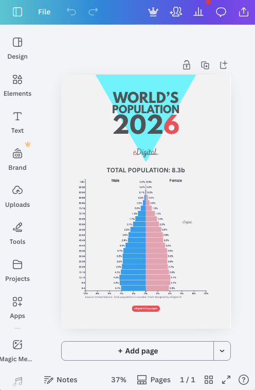 world population pyramid graph age gender template canva