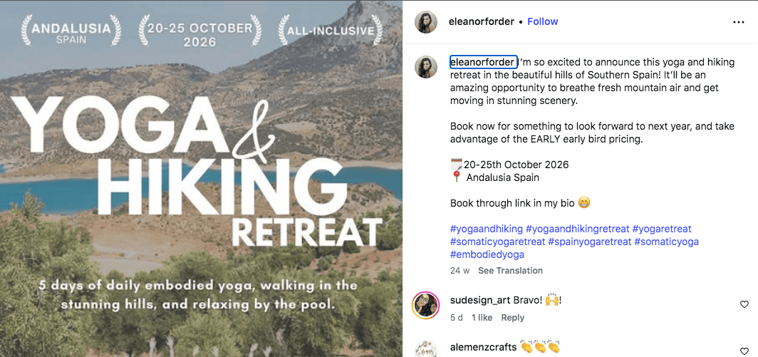 #yogaretreat a popular yoga hashtag on Instagram