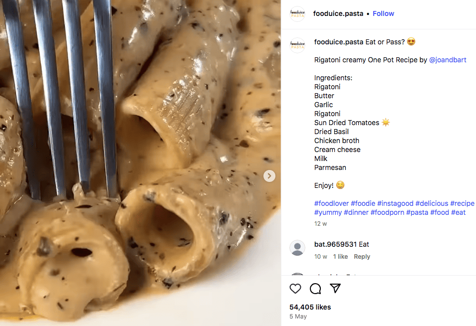 #yummy a popular food hashtag on Instagram
